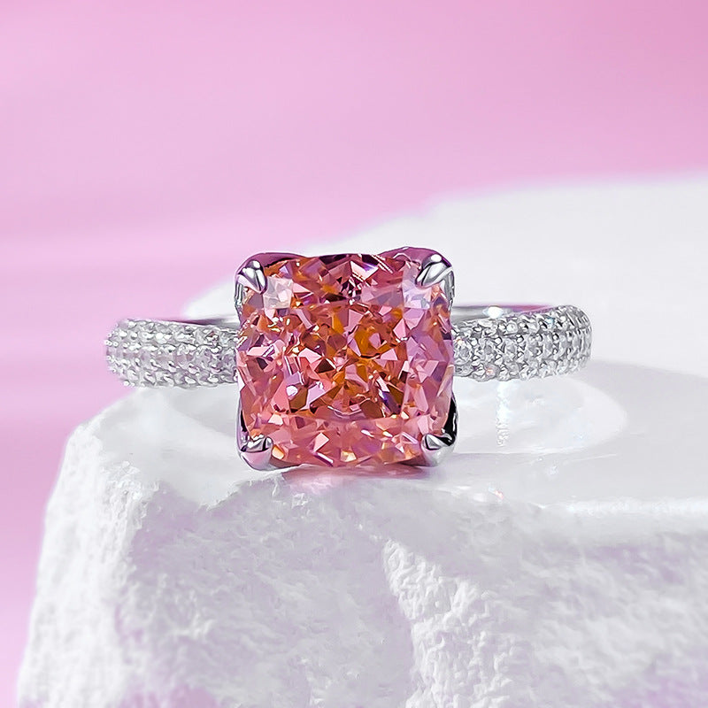 Urqanyu S925 silver padparadscha pink flower bud gentle cubic zirconia ring