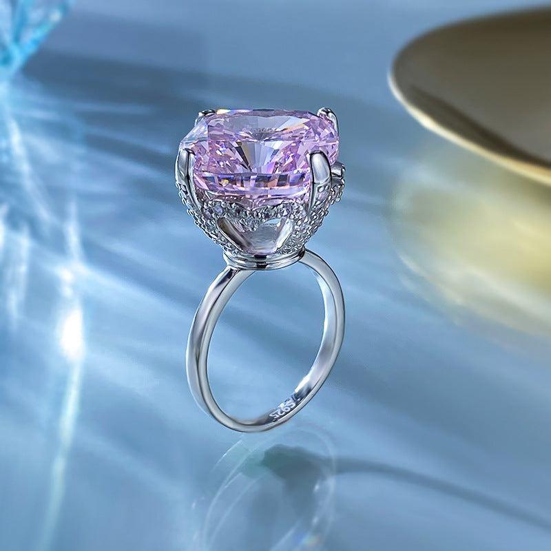 Urqanyu 925 silver luxury inlaid cubic zirconia large diamond ring 15mm