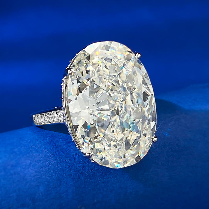Urqanyu S925 silver large carat pigeon egg ice flower cut silver cubic zirconia ring 14*20