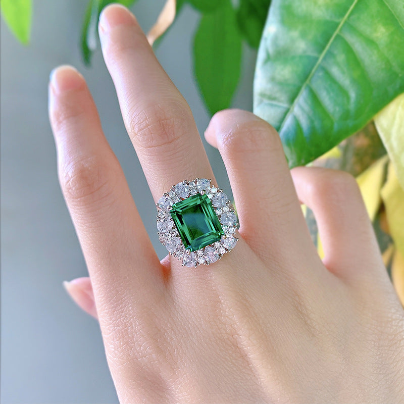 Urqanyu 925 sterling silver luxury simulated emerald cut cubic zirconia ring 9*11