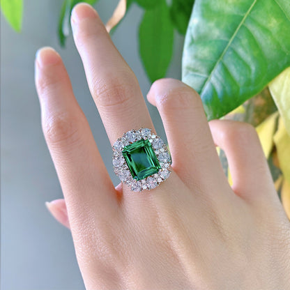 Urqanyu 925 sterling silver luxury simulated emerald cut cubic zirconia ring 9*11