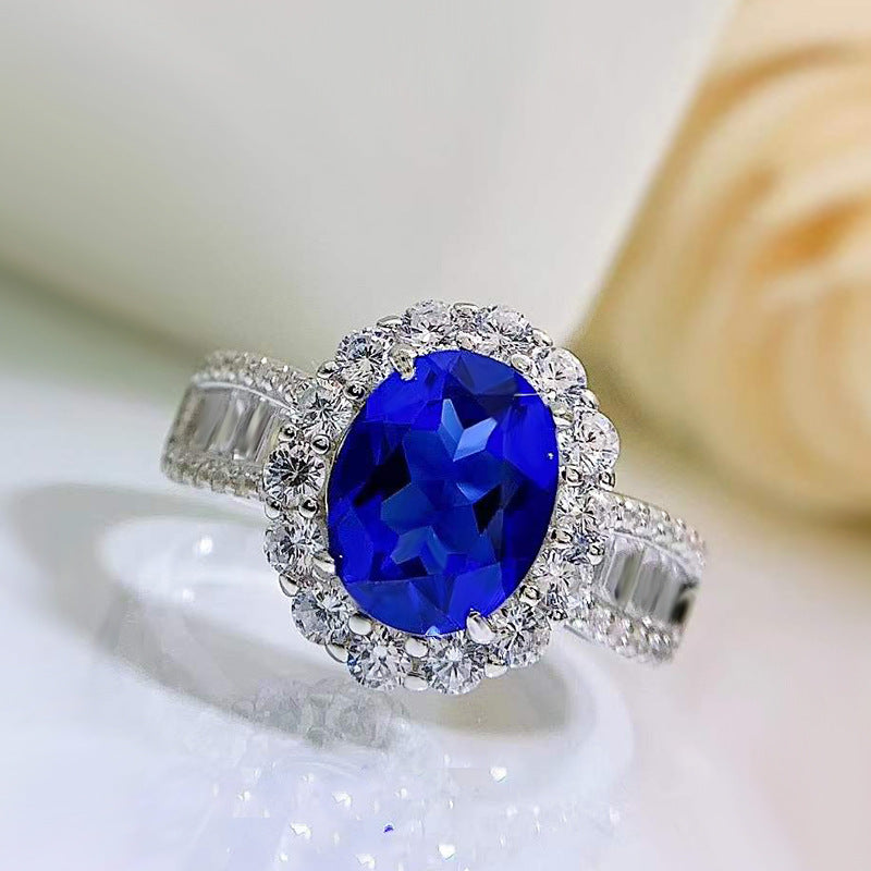 Urqanyu S925 silver luxury surround vintage oval cubic zirconia ring 7*9