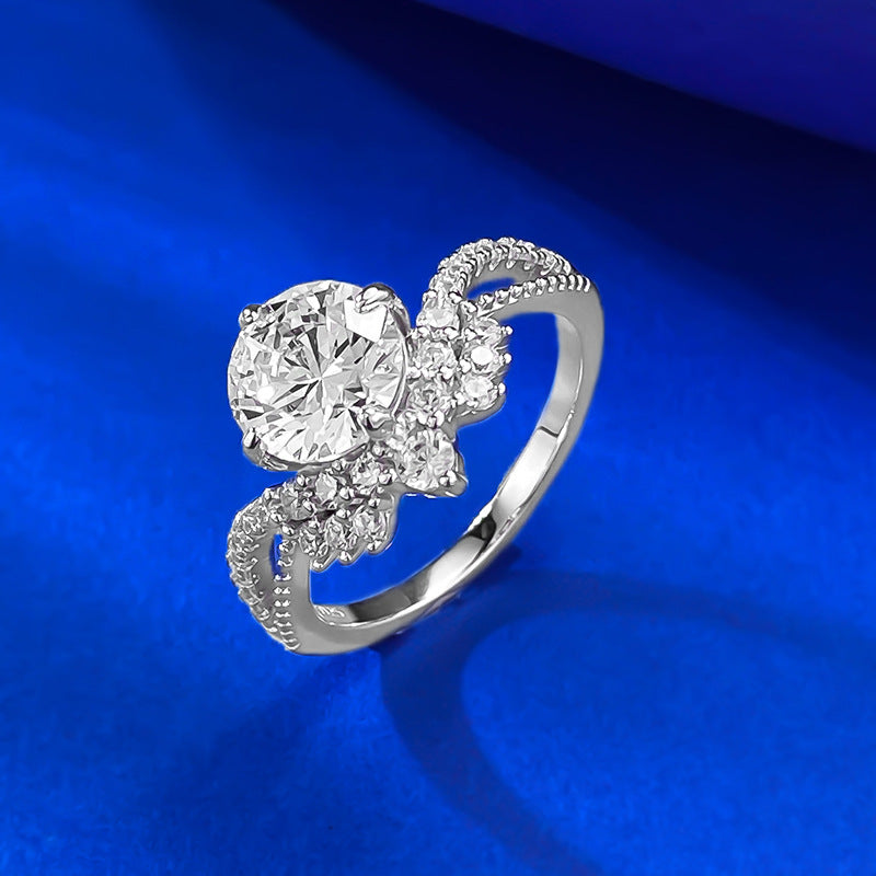 Urqanyu 925 silver crown V-shaped cubic zirconia round ring 7.5mm