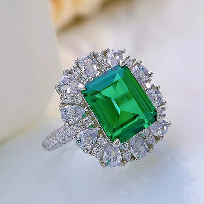 Urqanyu 925 sterling silver luxury simulated emerald cut cubic zirconia ring 9*11
