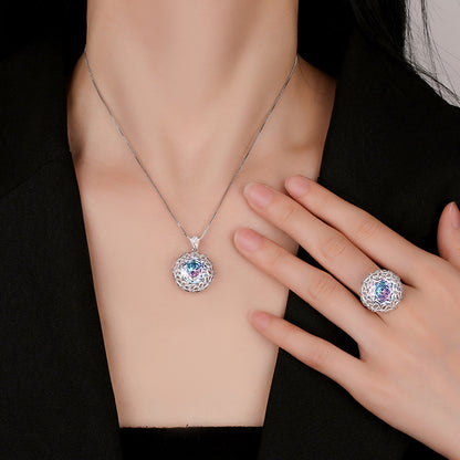 Urqanyu copper base gold-plated millennium cut gradient temperament cubic zirconia pendant necklace