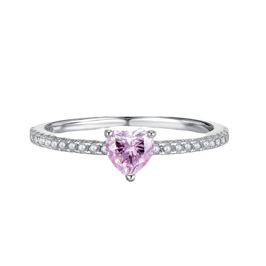 Urqanyu S925 silver fashionable pink love small diamond cubic zirconia ring 5m