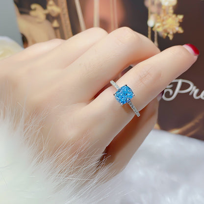 Urqanyu S925 silver emerald green diamond blue ring temperament whitening cubic zirconia ring
