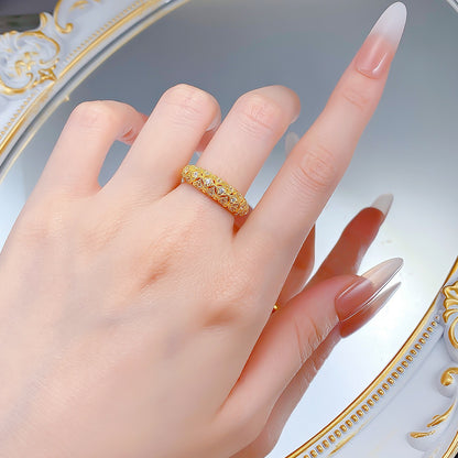Urqanyu S925 silver gold-plated brushed retro pattern exquisite unique simple style cubic zirconia ring