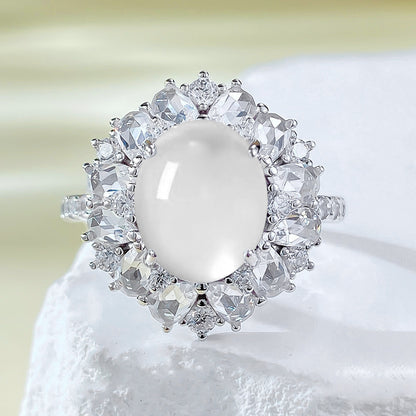 Urqanyu S925 silver French hollow water bubble jade cubic zirconia ring 8*10