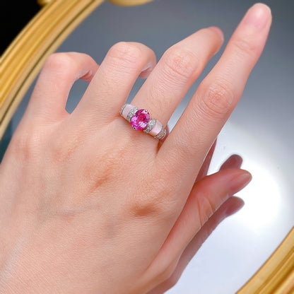 Urqanyu 925 silver natural pink shell rupee red cubic zirconia diamond ring silver