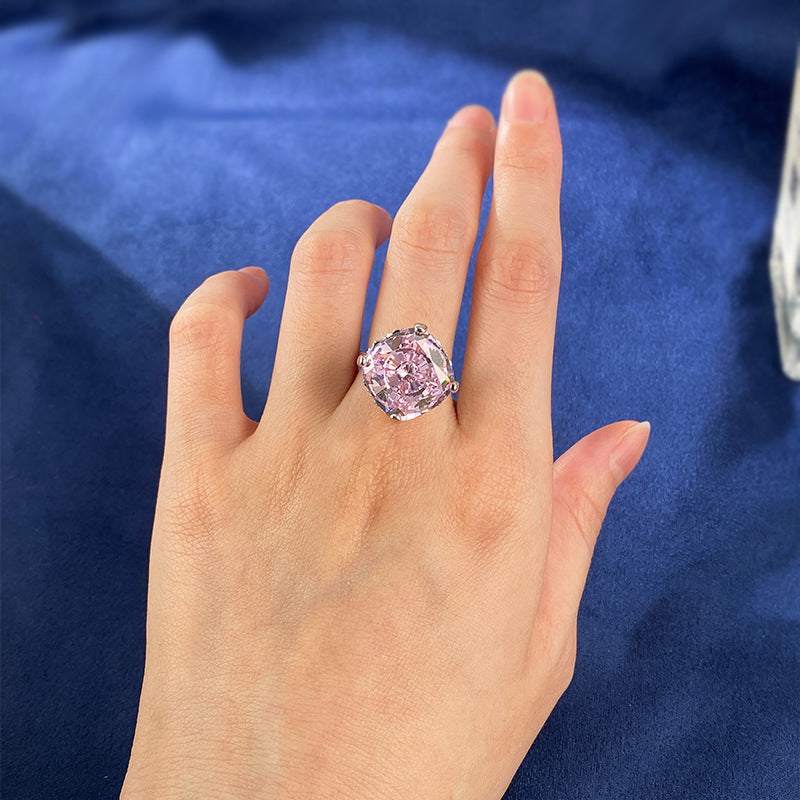 Urqanyu 925 silver luxury inlaid cubic zirconia large diamond ring 15mm