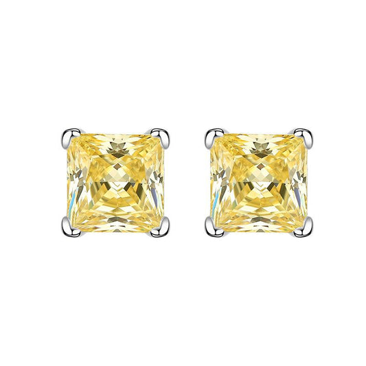 Urqanyu S925 silver bright yellow simple princess square 6m ice flower cut cubic zirconia earrings