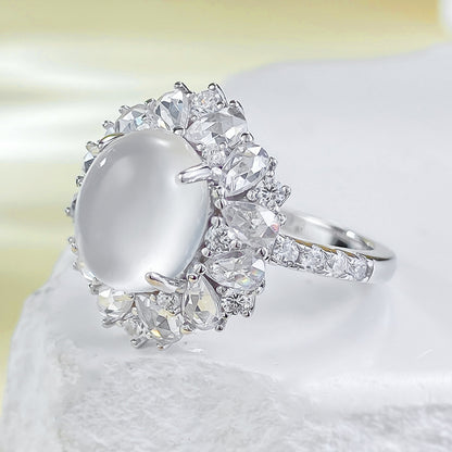 Urqanyu S925 silver French hollow water bubble jade cubic zirconia ring 8*10