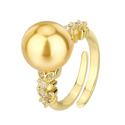 Urqanyu copper-based gold-plated simulated pearl simple style fashion cubic zirconia ring