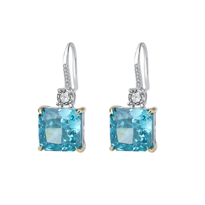 Urqanyu S925 silver radiant cut simulated diamond mint green cubic zirconia pendant earrings 10mm