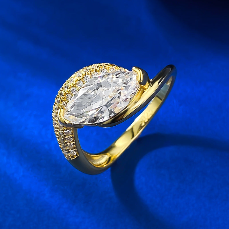 Urqanyu 925 silver horse eye cubic zirconia diamond ring 6*12