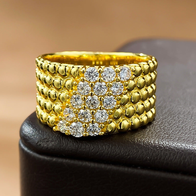 Urqanyu S925 silver gold-plated beads simple and atmospheric cubic zirconia diamond ring