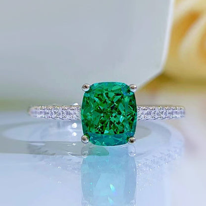 Urqanyu S925 silver emerald green diamond blue ring temperament whitening cubic zirconia ring