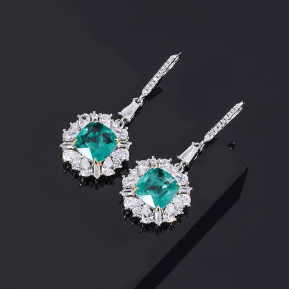 Urqanyu S925 silver simulated emerald wood full diamond cubic zirconia pendant earrings 10mm