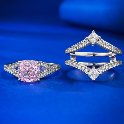 Urqanyu 925 silver crown princess style pink diamond fashion stacking cubic zirconia ring ring