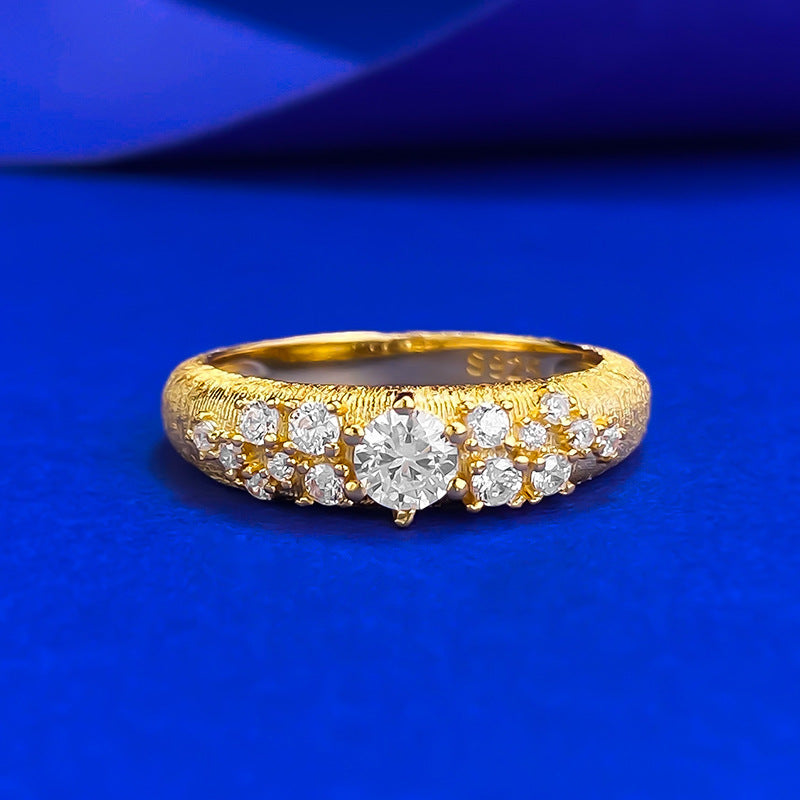 Urqanyu S925 silver gold-plated brushed sky full of stars exquisite simple style cubic zirconia ring