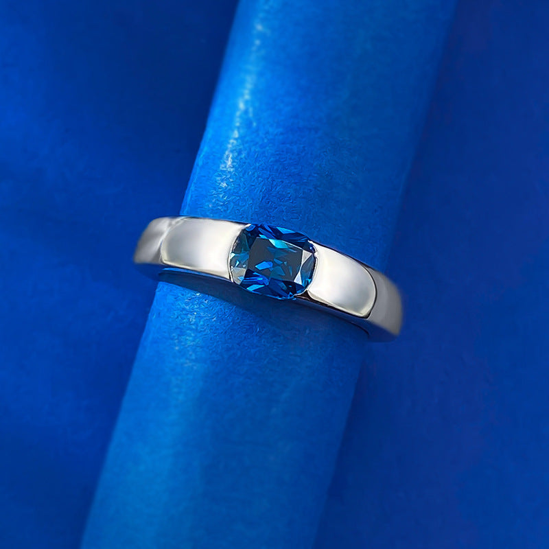 Urqanyu S925 silver royal blue simulation diamond fashion square cubic zirconia ring