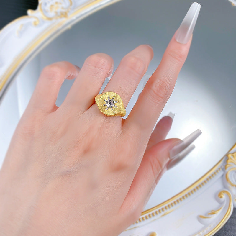 Urqanyu S925 silver gold-plated brushed hexagram cubic zirconia ring