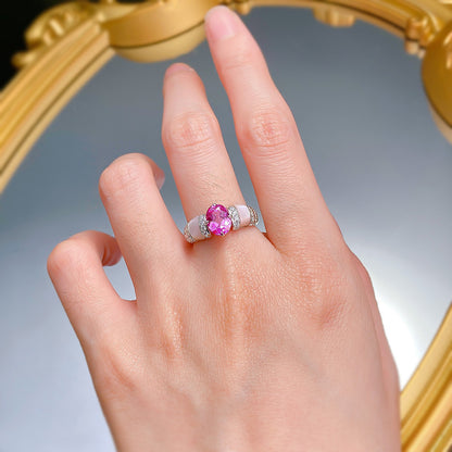 Urqanyu 925 silver natural pink shell rupee red cubic zirconia diamond ring silver