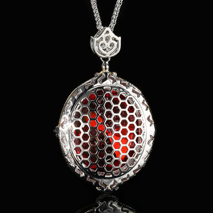 Urqanyu copper-based gold-plated simulated colored gemstone large egg-shaped retro brushed process cubic zirconia necklace