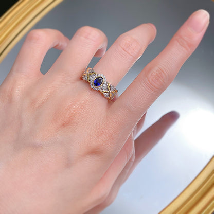 Urqanyu S925 silver Bujia French romantic simulated royal sapphire cubic zirconia ring 4*6