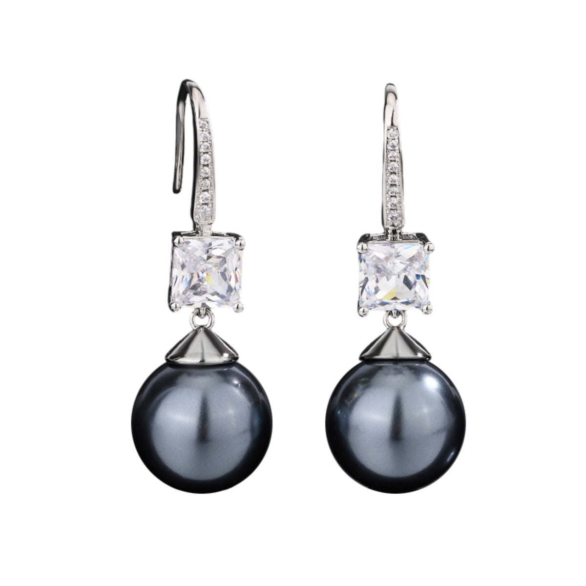 Urqanyu copper base gold-plated inlaid pearl square cubic zirconia fashion pendant earrings 14mm