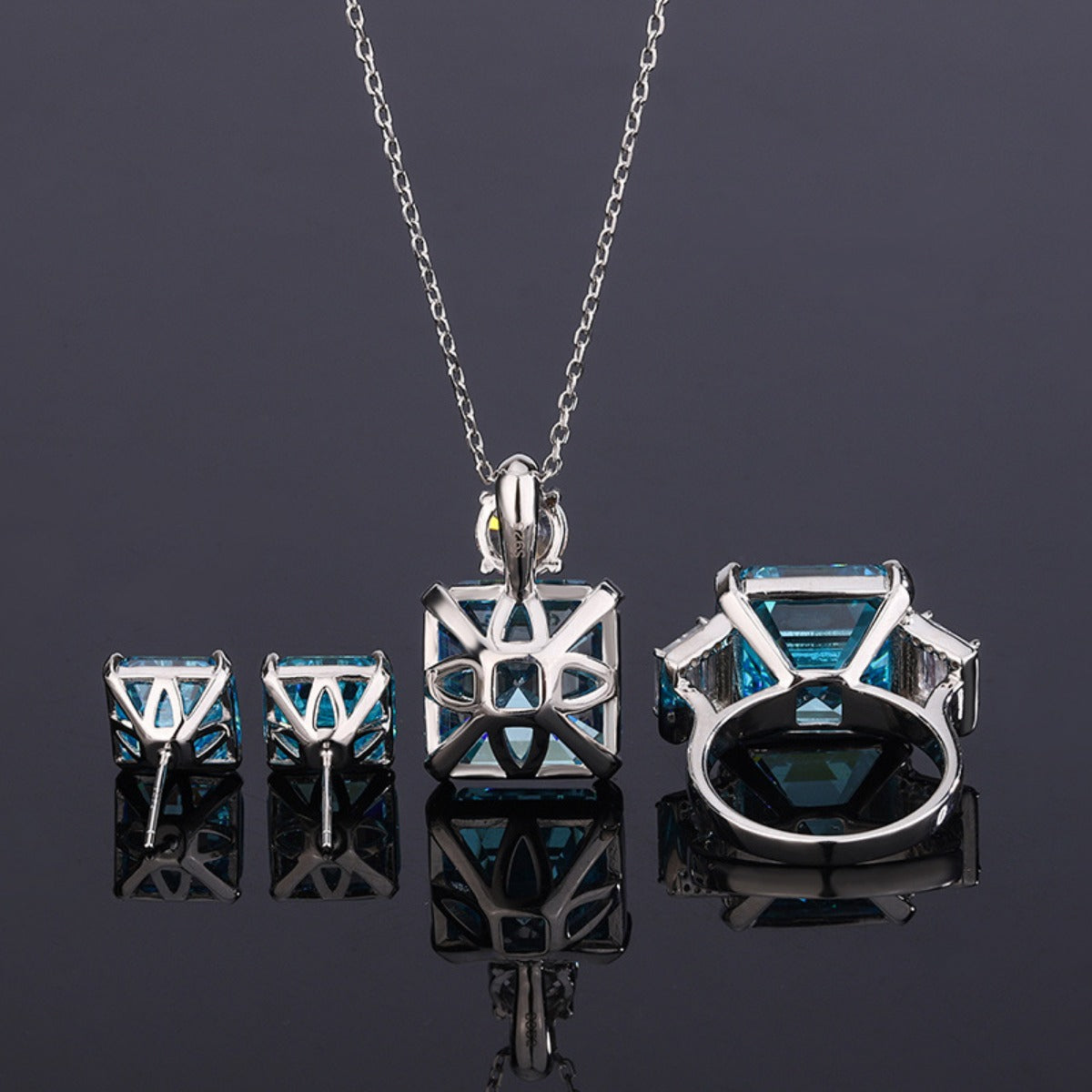 Urqanyu S925 silver Asscher aquamarine princess square cubic zirconia pendant necklace