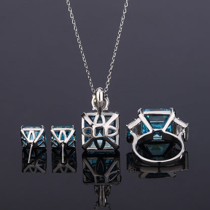 Urqanyu S925 silver Asscher aquamarine princess square cubic zirconia pendant necklace