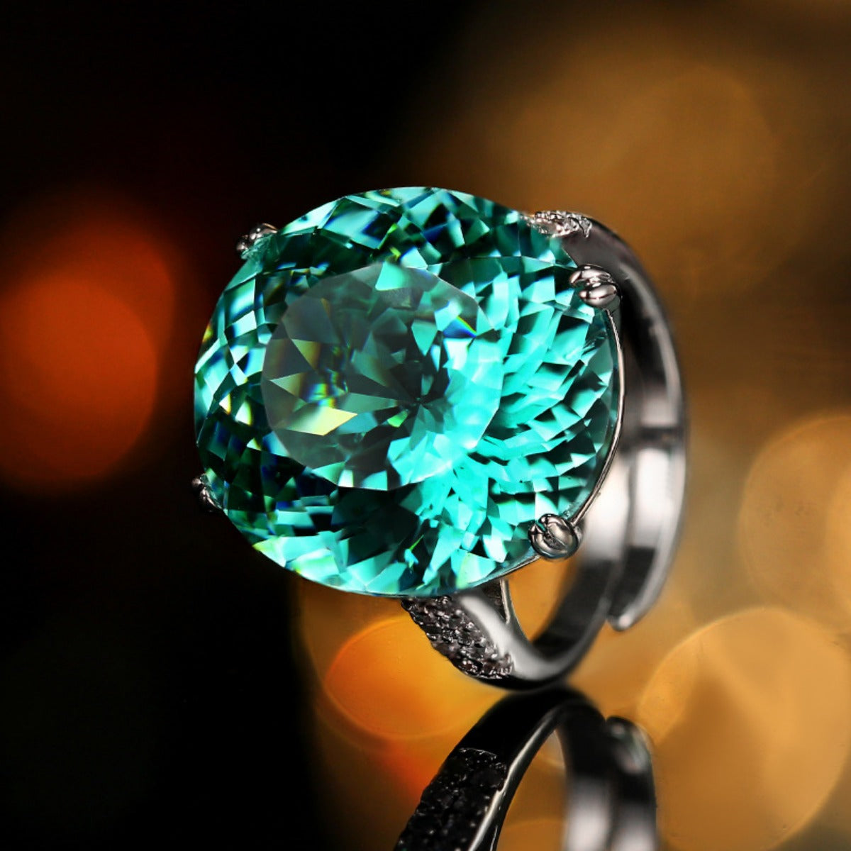 Urqanyu copper-based gold-plated simulated Para green temperament cubic zirconia ring