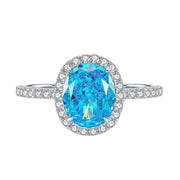 Urqanyu S925 silver one carat oval sea blue cubic zirconia radiant ring 6*8