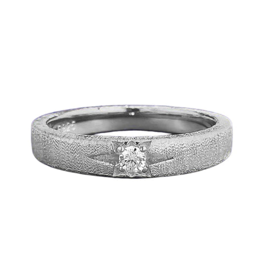 Urqanyu S925 silver classic single diamond six-pointed star narrow brushed white gold cubic zirconia ring