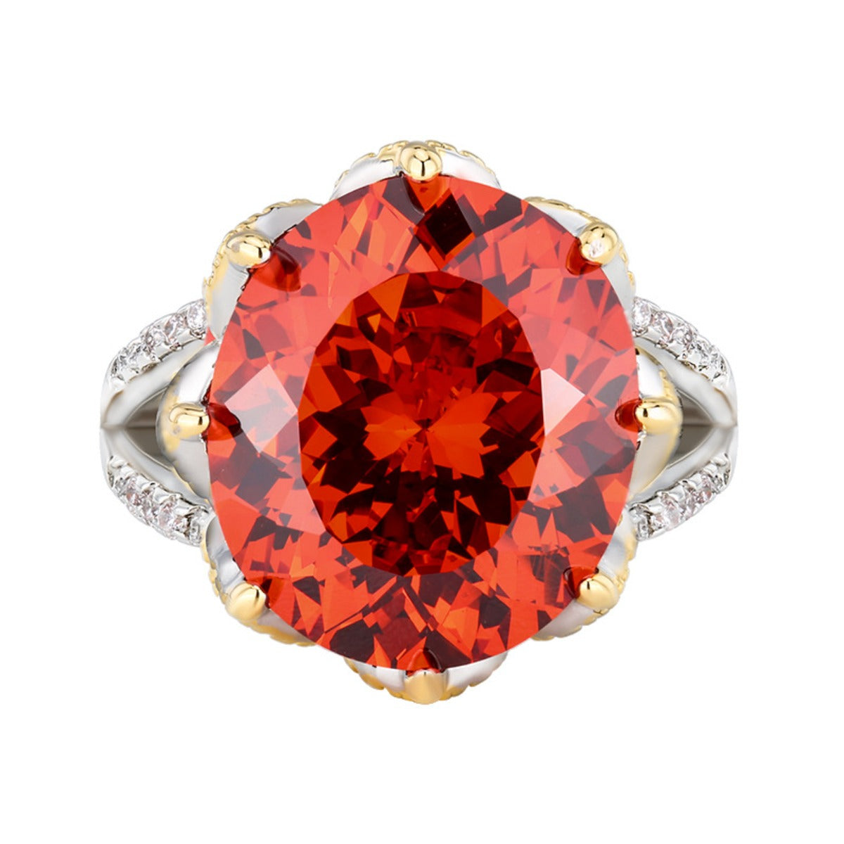 Urqanyu copper-based gold-plated simulated colored gemstone dried rose vintage egg-shaped cubic zirconia ring