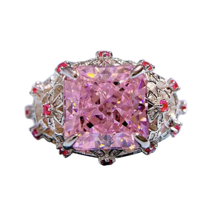 Urqanyu S925 silver oval pink cubic zirconia diamond ring 10*10