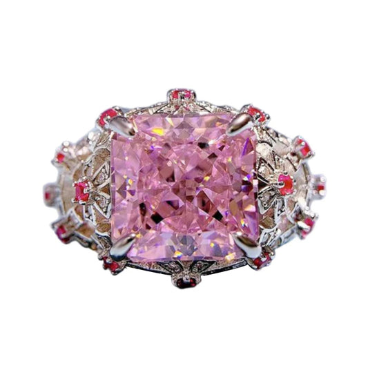 Urqanyu S925 silver oval pink cubic zirconia diamond ring 10*10
