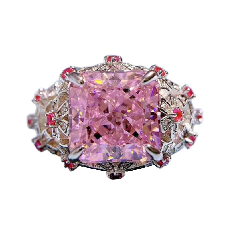 Urqanyu S925 silver oval pink cubic zirconia diamond ring 10*10