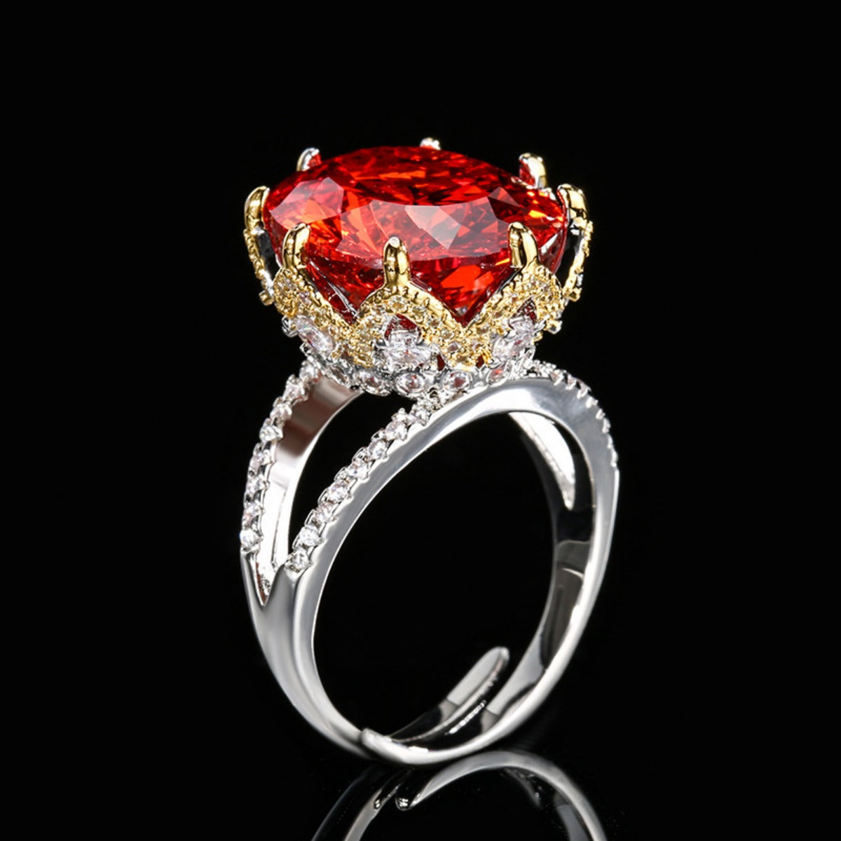 Urqanyu copper-based gold-plated simulated colored gemstone dried rose vintage egg-shaped cubic zirconia ring
