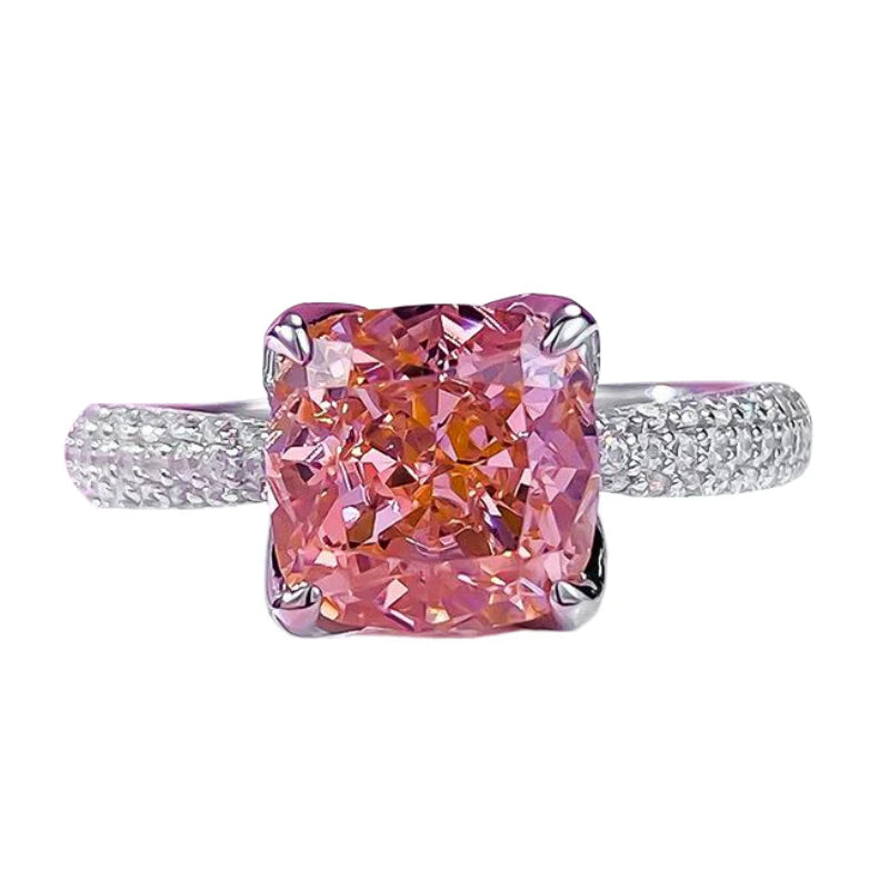 Urqanyu S925 silver padparadscha pink flower bud gentle cubic zirconia ring