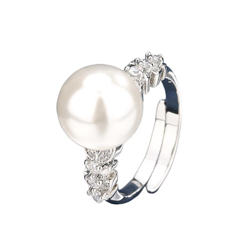Urqanyu copper-based gold-plated simulated pearl simple style fashion cubic zirconia ring
