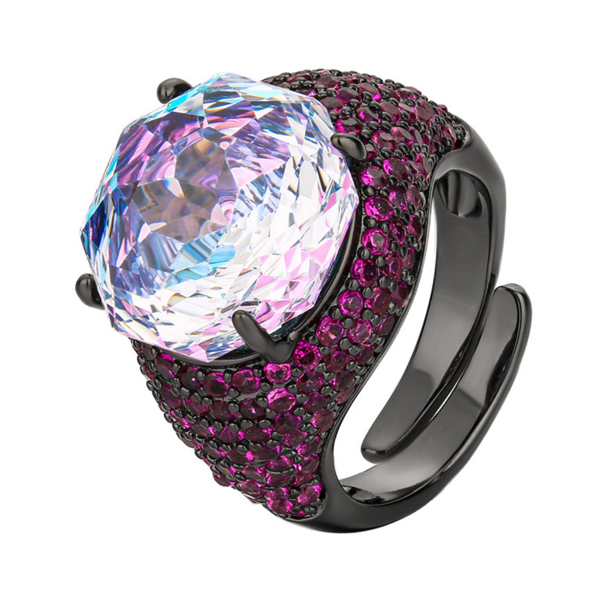 Urqanyu copper-based gold-plated simulated rose-cut gradient black gold personalized cubic zirconia ring