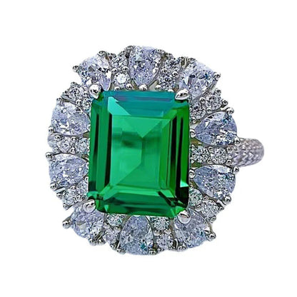 Urqanyu 925 sterling silver luxury simulated emerald cut cubic zirconia ring 9*11