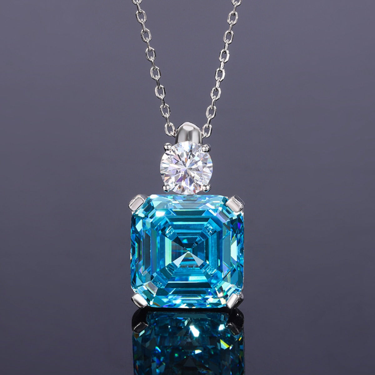 Urqanyu S925 silver Asscher aquamarine princess square cubic zirconia pendant necklace