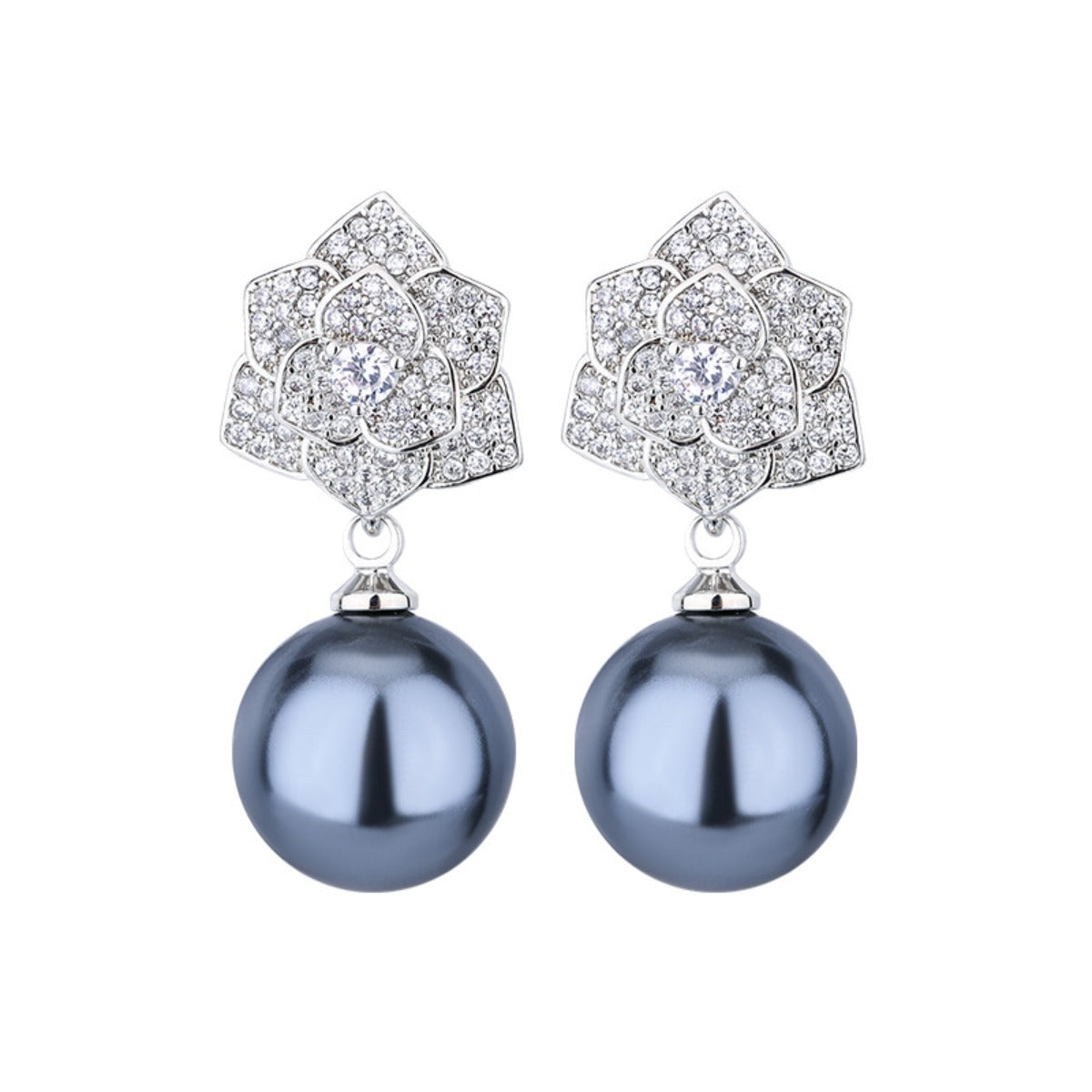 Urqanyu copper-based gold-plated inlaid pearl camellia cubic zirconia earrings