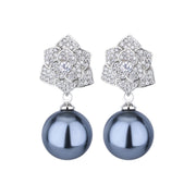 Urqanyu copper-based gold-plated inlaid pearl camellia cubic zirconia earrings