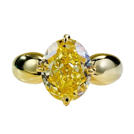 Urqanyu S925 silver ice flower cut yellow diamond cubic zirconia ring 8*10