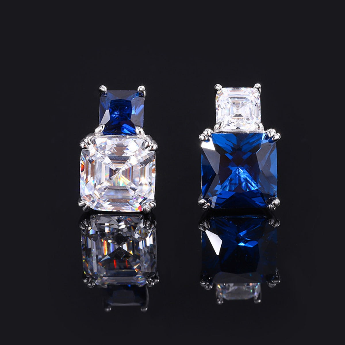 UrqanyuS925 silver simulated colored gemstone AB style princess square cubic zirconia pendant earrings 10mm
